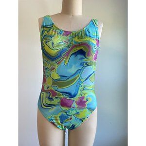 Vintage Rodan Oxygen Swimwear One Piece Swimsuit Womens 2X Blue Psychedelic